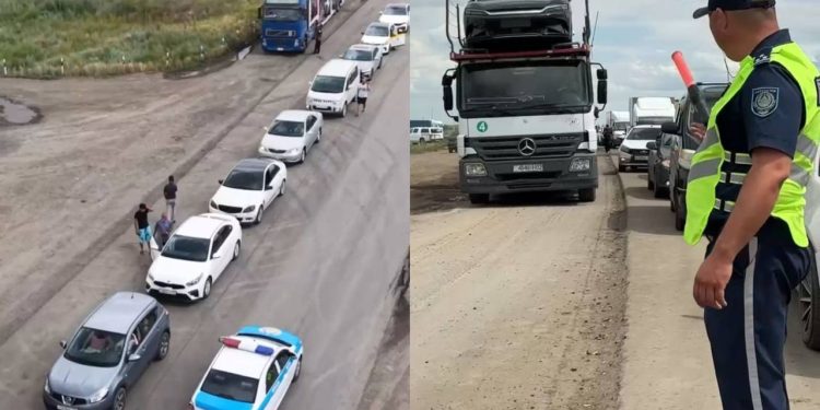 Скопление авто на границе с Россией: Казахстан подключил полицию