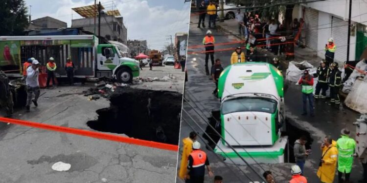 Грузовик с лимонадом весь ушёл под асфальт в мексиканской столице