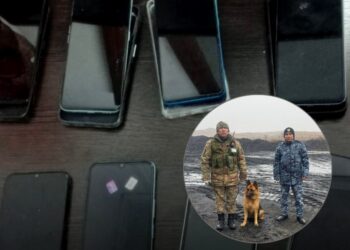Гвардеец с собакой нашёл 8 телефонов, спрятанных в угле возле тюрьмы