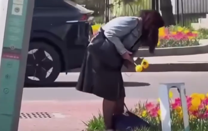 Женщина сорвала цветы на глазах у прохожих в Алматы (ВИДЕО)