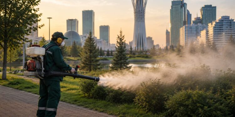 В Астане обработали почти 10 тысяч гектаров от комаров и мошек